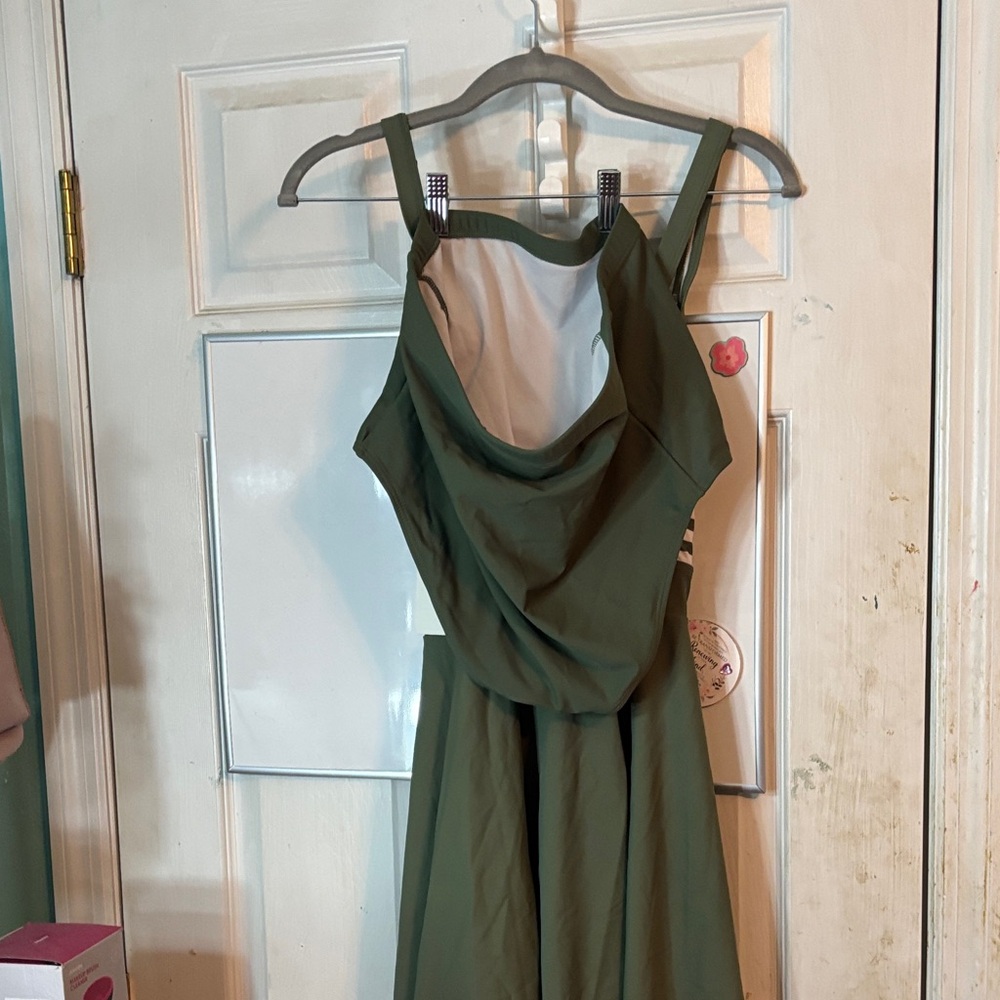 BloomChic Size 12 Olive Green and White Striped Swim dress with green shorts - Picture 2 of 5